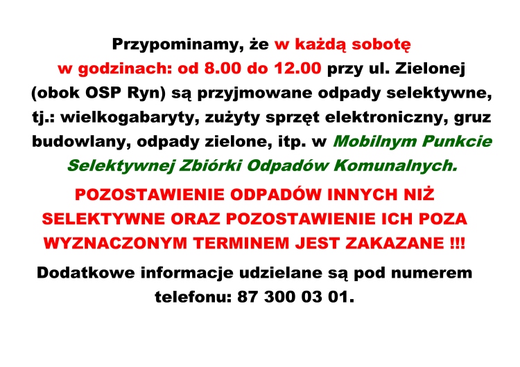 Informacja o Mobilnym Punkcie Selektywnej Zbiórki Odpadów Komunalnych