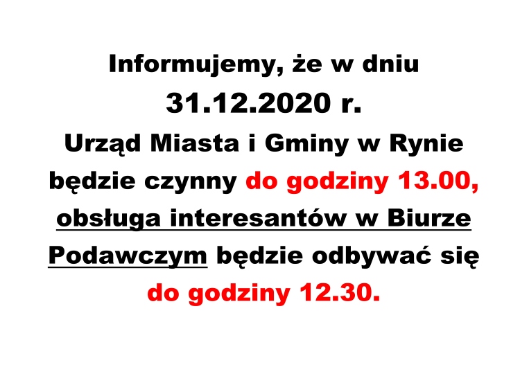 zmiana godzin pracy w dniu 31.12